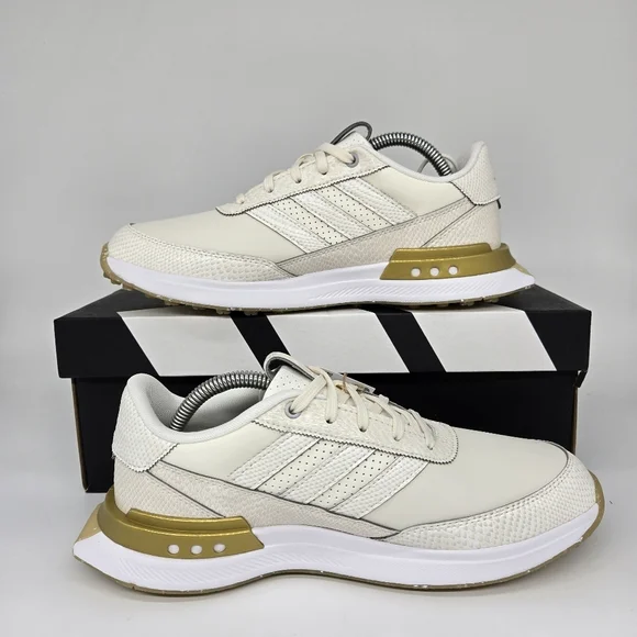 New adidas S2G 24 Leather Spikeless Golf Off White Gold Women's Shoes Size 8.5
